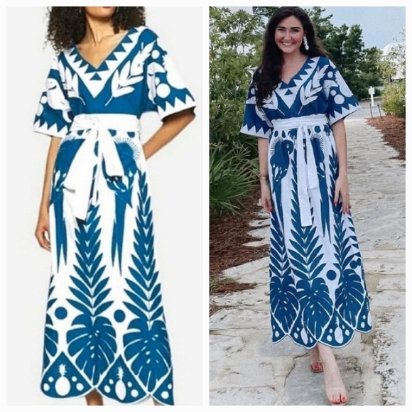 FARM Rio Dresses & Skirts - XS/S Farm Rio Blue Embroidered Maxidress